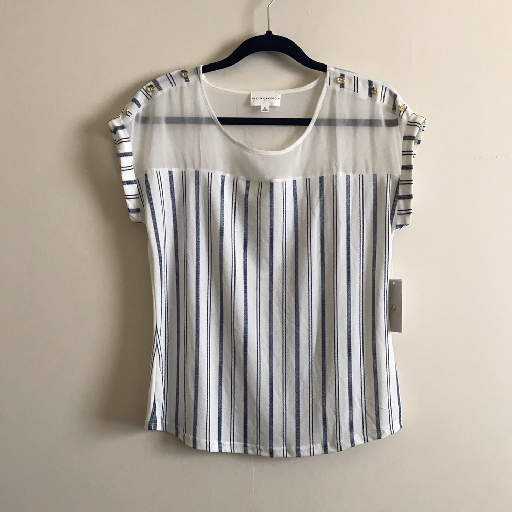 Sheer blue & white blouse
